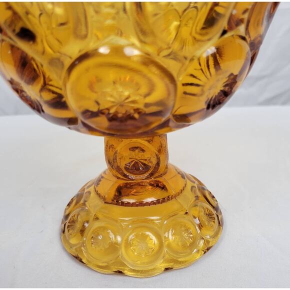 Amber Vintage Glass LE Smith Moon and Stars Compote Candy Dish 5.5" Diameter - Picture 2 of 4